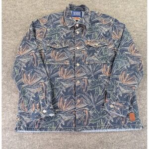 Scotch & Soda Mens XXL Blue Tropical Leaf Jacquard Cotton Hemp Denim Overshirt